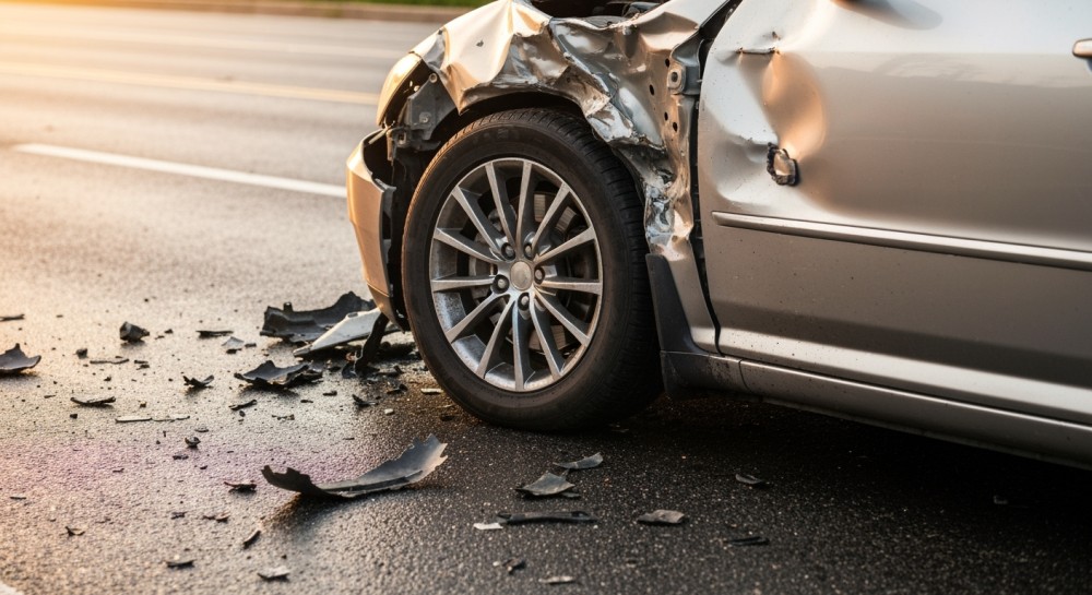 Wypadek na Purkyniego: Kobieta w Volvo rozbija infrastrukturę drogową